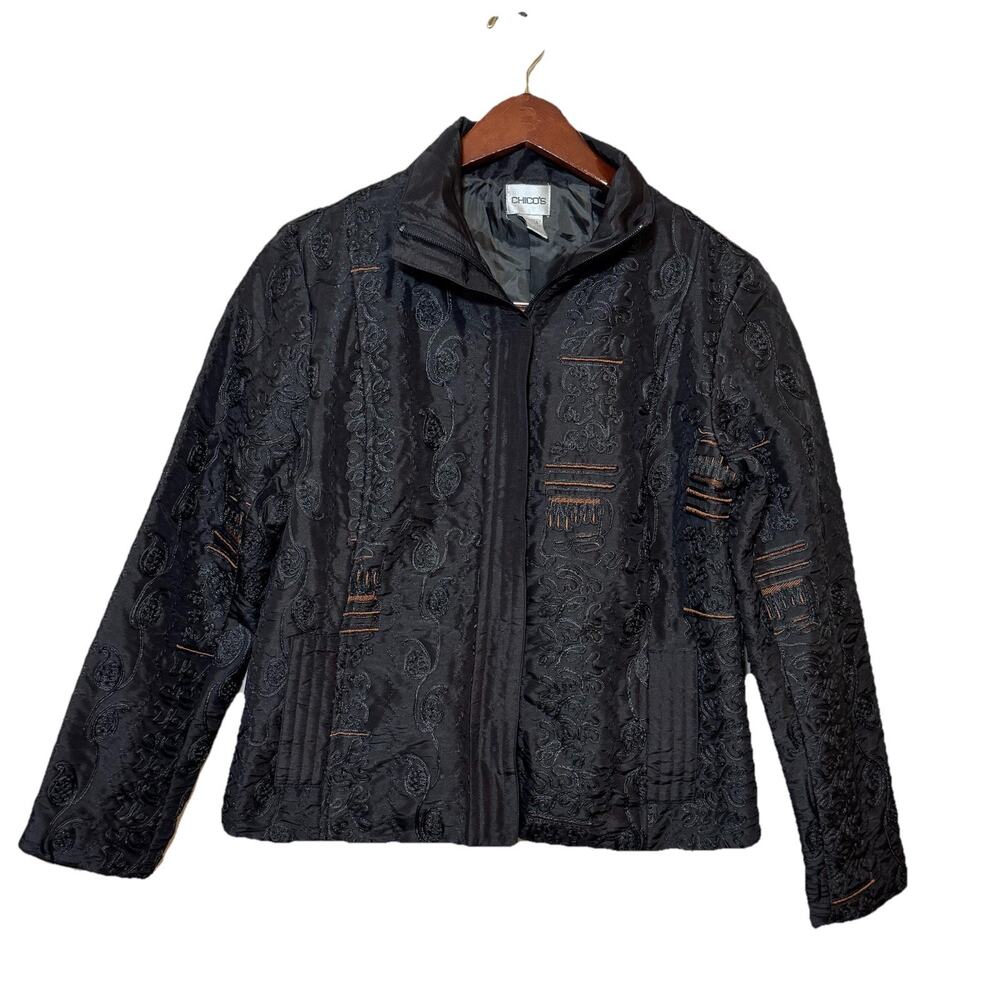 Chico's Women's Size 1 Black Medium Light weight Jacket Blazer Art To Wear
